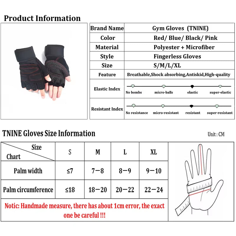 Sports Fitness Gloves Half Finger Breathable Gym Weightlifting Gloves Dumbbell Crossfit Workout Power Weight Lifting Equipment