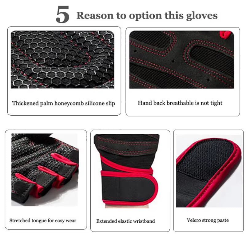 Sports Fitness Gloves Half Finger Breathable Gym Weightlifting Gloves Dumbbell Crossfit Workout Power Weight Lifting Equipment